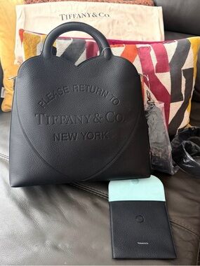 Tiffany & Co. Large Black Heart Tote with Matching Pouch